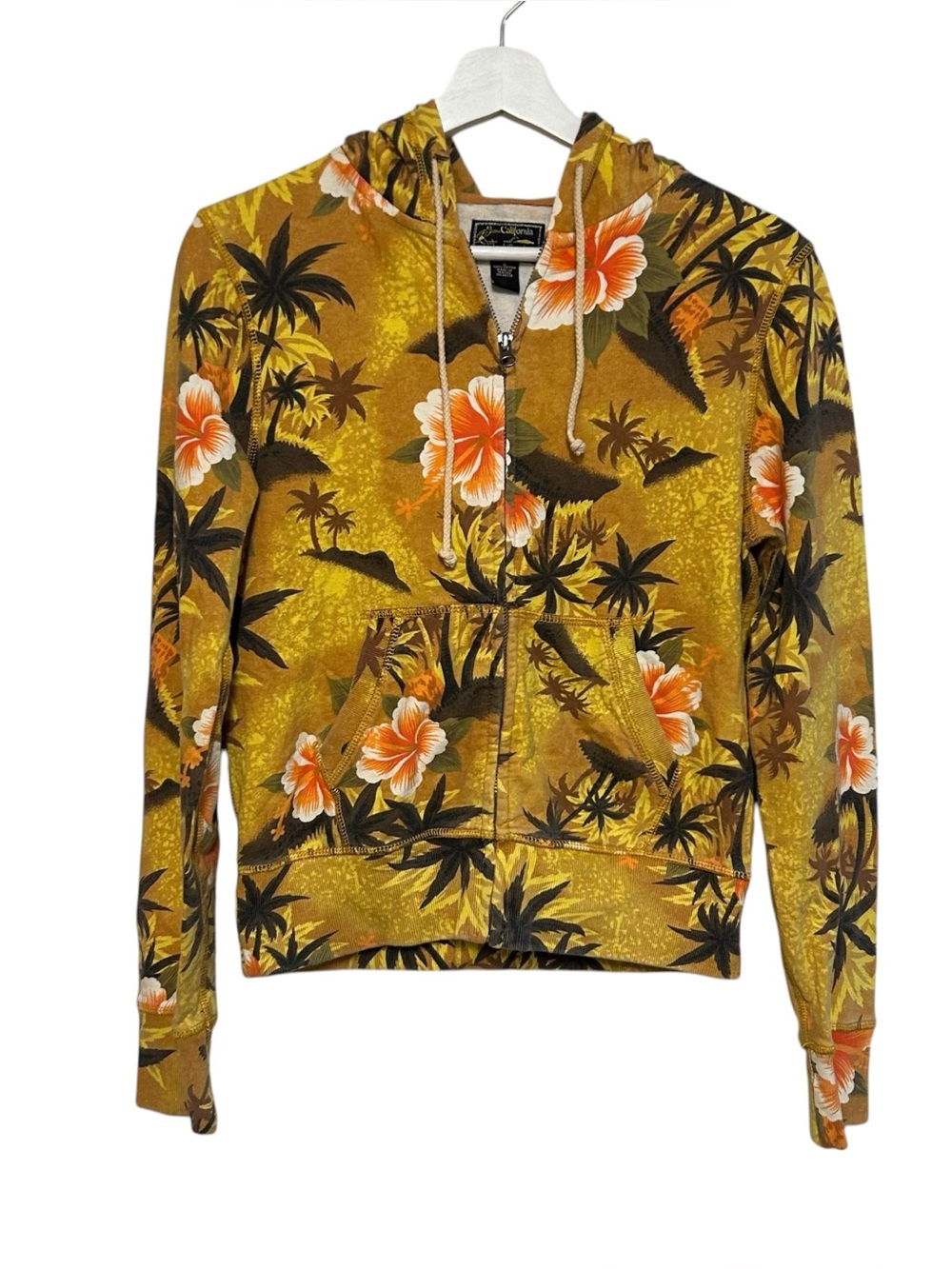 Y2K Lucky brand S zip hoodie tropical palm California beach AOP indie vintage